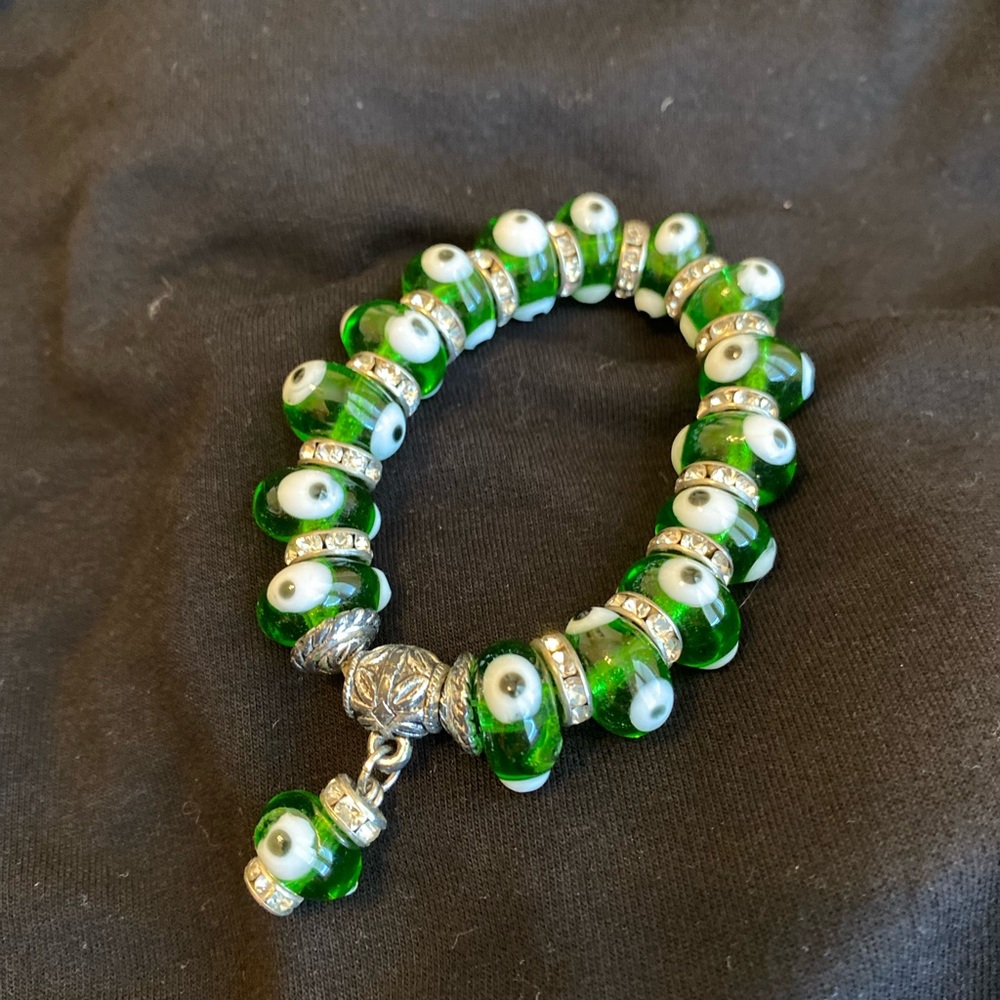 Green Evil Eye Beaded Bracelet